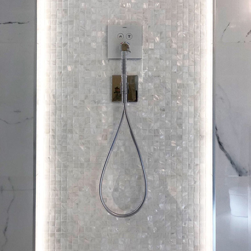 Mosaic Tile Bianco Bathroom - Designer Surface Solutions