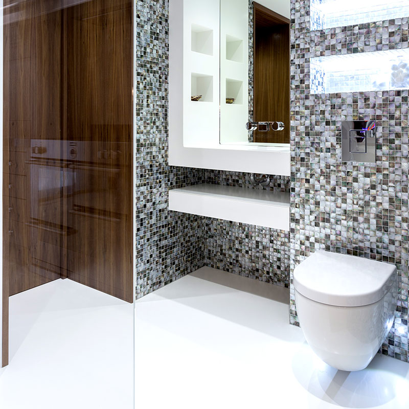 Mosaic Tile Midnight Pearl Bathroom - Designer Surface Solutions